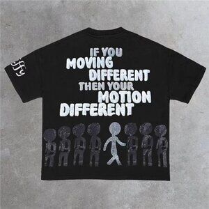 Vintage Motion Different Graphic 100% Cotton Short Sleeve T-Shirt Men Y2K Short